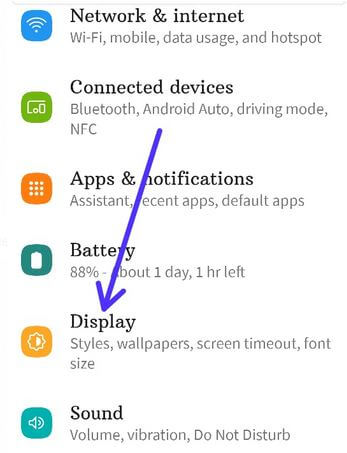 Activate dark mode on Android 10 using display settings