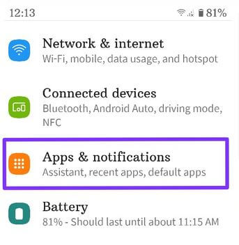 Apps & notification settings to change default Apps