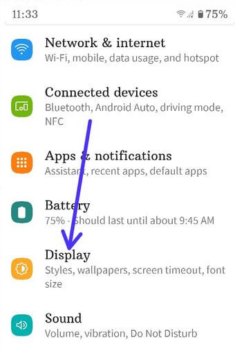 Display settings in Android 10