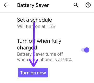 Enable Battery Saver on Google Pixel 4a using display settings