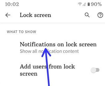 Pixel 4a notifications settings on lock screen