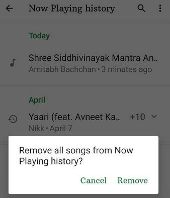 Remove all songs from Now Playing history Pixel 4a
