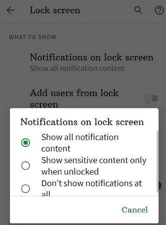 Show or Hide Sensitive Content on Lock Screen Pixel 4a Devices