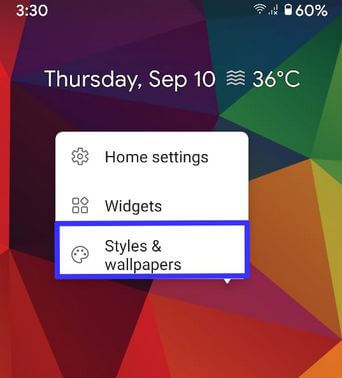Android 11 styles and wallpapers settings to change icon shape