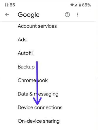 Device connection settings Nearby Share Android