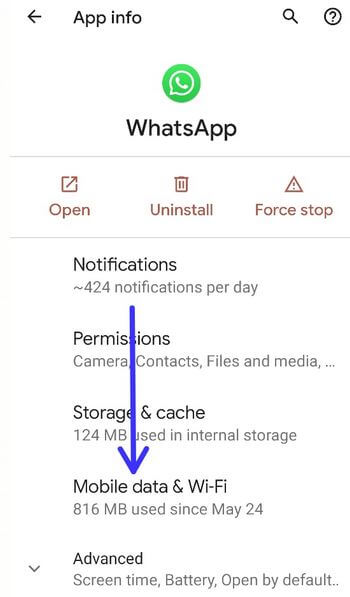 Go to Mobile data and wifi settings to disable app background data Pixel 4a