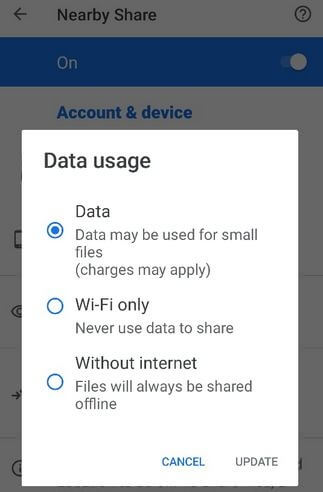 How to Change Data Usage Settings When Use Nearby Share