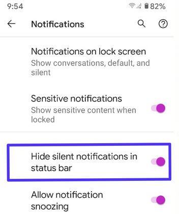 How to Hide Silent Notifications in Status Bar on Pixel 4a