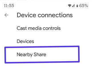Nearby Share Settings Android phone