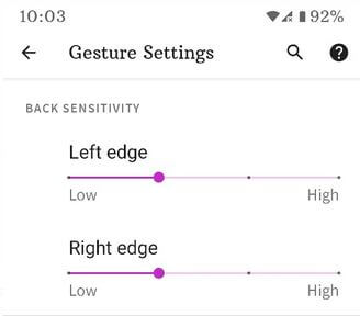 Set back sensitivity in Pixel 4a gesture