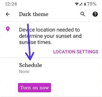 Set schedule to enable dark mode Pixel 4a 5G