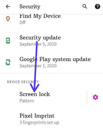Set screen lock Google Pixel 4a