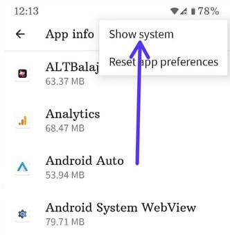 Show system apps in Google Pixel 4a 5G