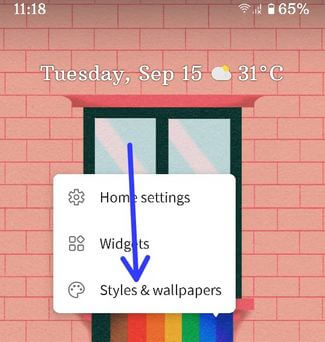 Styles and Wallpaper settings to change font Android 11