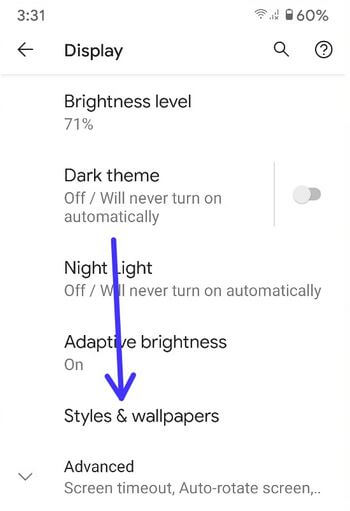 Styles and wallpapers settings to change Android 11 Icon Shape