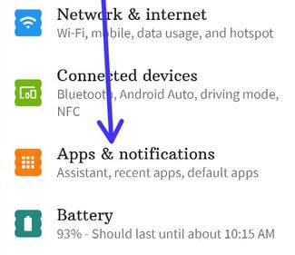 Apps and notifications settings Android 11 stock OS