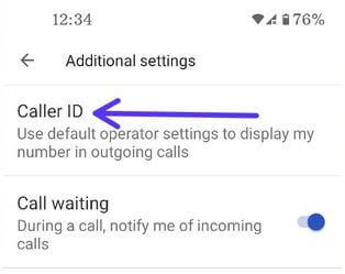Caller ID settings to set private number in Google Pixel 4a