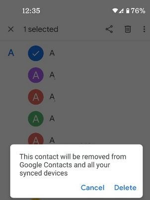 Delete synced contacts from Google account on Pixel 4a 5G