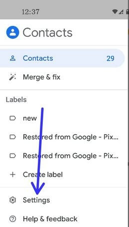 Google Pixel 4a contacts app settings