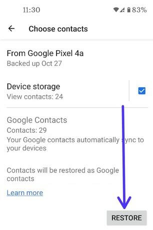 How to Restore Pixel 4a Contacts