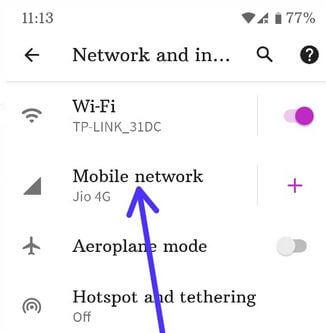 Mobile network settings to enable WiFi calling Android 11 OS