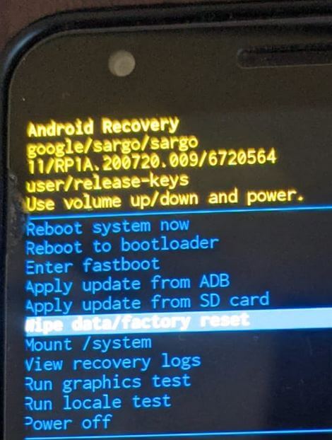 Wipe data or factory reset Android 11 using recovery mode