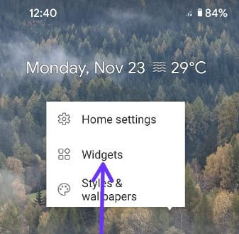 Add a widgets to Google Pixel 4a home screen
