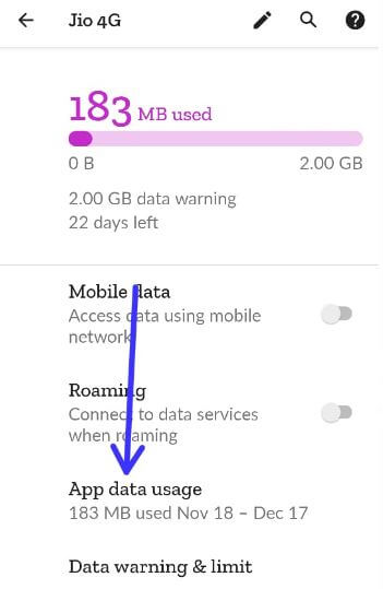 App data usage settings in stock Android 11