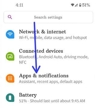 Apps & notification settings in Pixel 4a to change default app