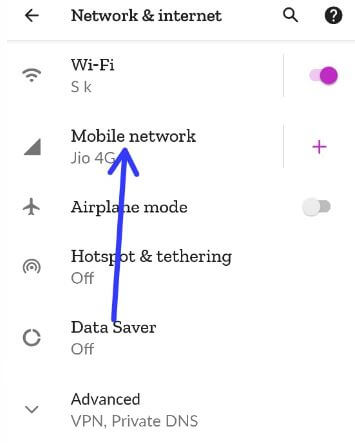 Mobile network settings in stock Android 11