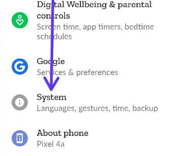 Go to system settings back up data in your Pixel 4a