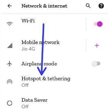 Hotspot and tethering settings in Google Pixel 4a