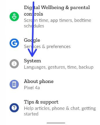 System settings to use developer option in Google Pixel 4a
