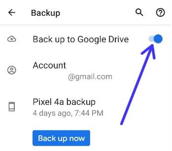 Turn on Back up to Google drive in Pixel 4a